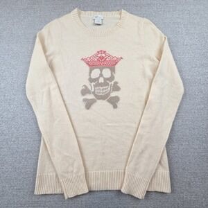 Oats Princess Skully Cashmere Sweater Women's Small Cream Pullover Rhinestones